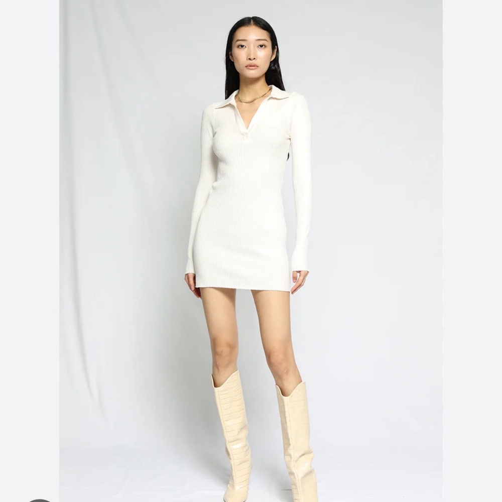 THE RANGE NYC WHITE Collared Long Sleeve Mini Dress
